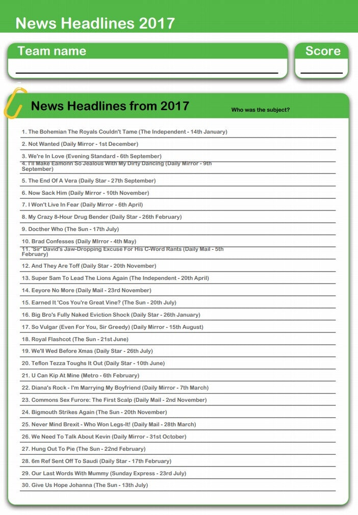 2017 News Headlines Quiz 1